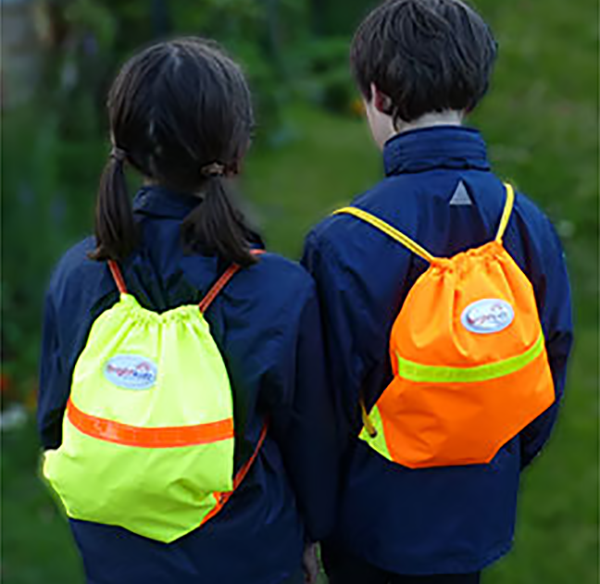 Kids with reflective bags.