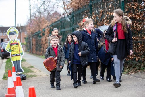 Kids walking to school.