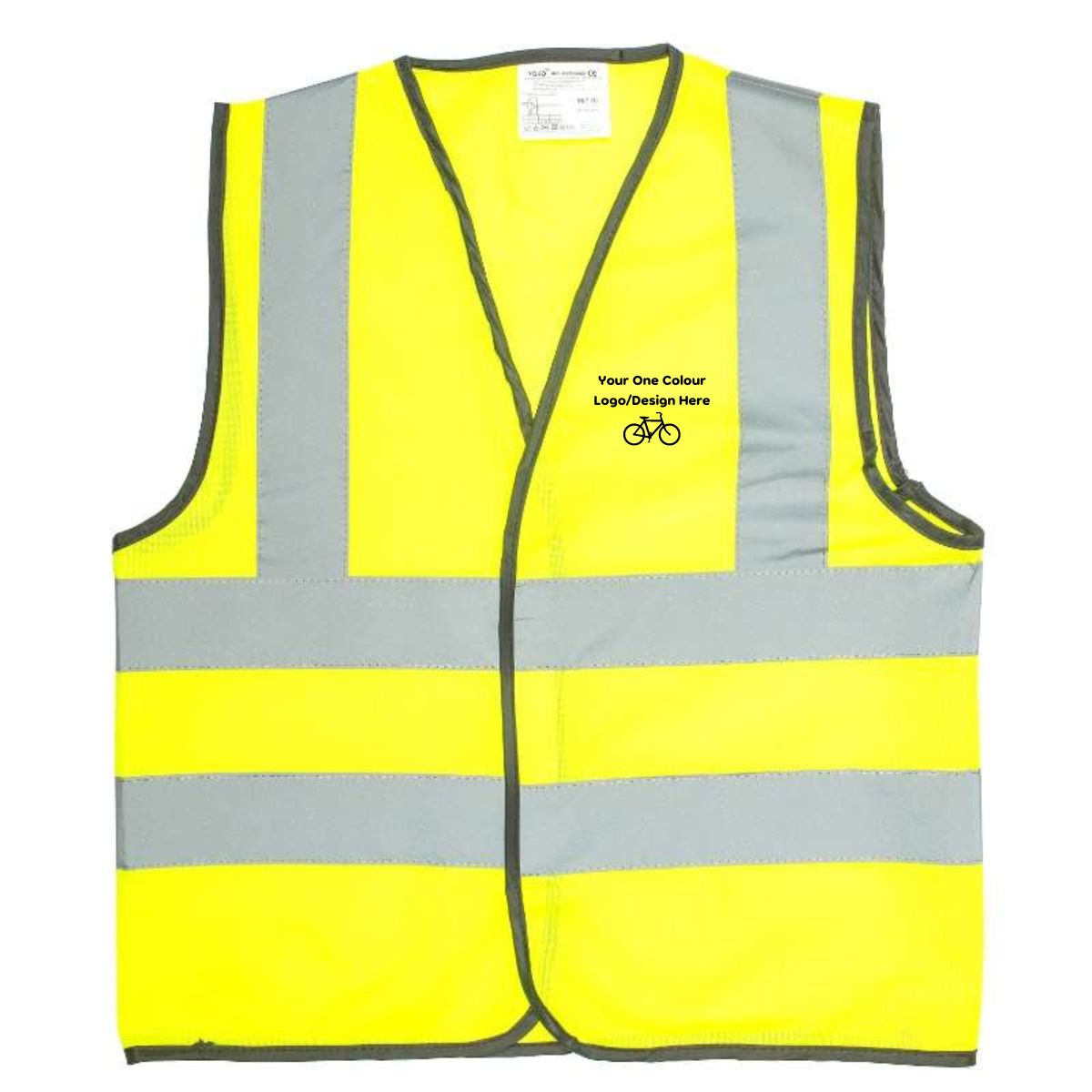 High Vis Child waistcoat showing where One-Colour Front Print option goes