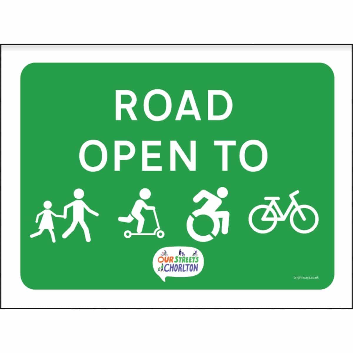 Road Open Sign with custom printed logo.